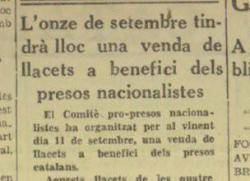 Venda de llaçets en benefici dels presos nacionalistes (Onze de Setembre de 1934).