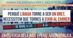 La Xarxa Valenciana per l'Aigua Pública crida a manifestar-se a València en el Dia Mundial de l'Aigua