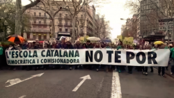 Manifestació multitudinària en defensa de l'escola catalana malgrat la plutja