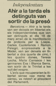 1982- Els 6 acusats de sedició per portar una pancarta independentista surten de la presó