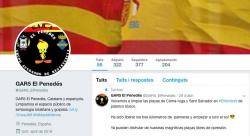 Imatge del TL de Twitter del 'GAR5 El Penedés', de clares connotacions paramilitars: Piolín, la sigla GAR...