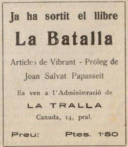 Anunci de publicació de 'La Batalla' de Daniel Cardona, amb pròleg de Joan Salvat Papasseit