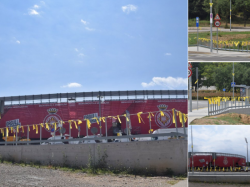 La zona de l?estadi de Montilivi s?ha omplert de llaços grocs abans del partit del Girona F.C contra el Real Madrid d?avui a la nit  (Imatges: Joan Aureli Martí Boigues)