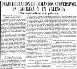 Notícia al diari La Vanguardia sobre la detenció dels tretze membres del FAC