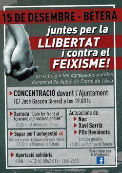 Concentració i Kafeta a Bétera: "Juntes per la LLIBERTAT i contra el FEIXISME"