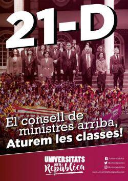 Universitats per la República crida a aturar les classes el 21D