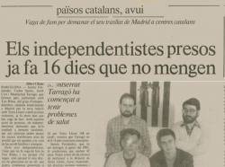 Notícia sobre la vaga de fam dels presos independentistes el 1987
