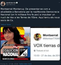 La CUP alerta de la presència d?una ex-membre de Democracia Nacional i la Falange a la llista de Vox per Tarragona