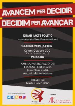 La Plataforma pel Dret a decidir del País Valencià organitza un dinar i acte polític