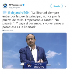 Tweet del PP Tarragona amb la frase "Vaya si pasamos"