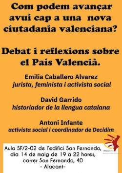 "Com podem avançar avui cap a una nova ciutadania valenciana? Debat i reflexions sobre el País Valencià" a Alacant