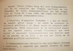 Pròleg del 'Petit llibre Roig del Jovent Independentista' de l'edició de 1984