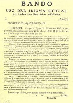 1939 Són multats a Valls diversos veïns per fer ús de la llengua catalana