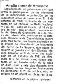 1971 El FAC saboteja amb explosius a diferents sortides ferroviàries de Barcelona, en el dia de la celebració feixista