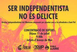 Concentració als Jutjats d'Arenys de Mar en suport de 4 militants de La Forja, Poble Lliure i la CUP