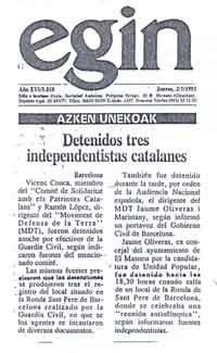 1992 Ràtzia olímpica: detenció d'independentistes i escorcoll del local del MDT