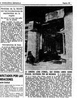 1971 La llibreria Cinc d'Oros de Gràcia pateix un atemptat espanyolista