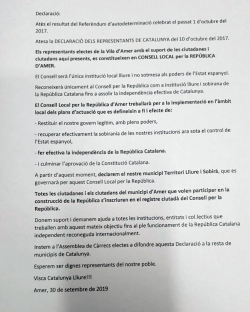 Amer es declara "territori lliure no sotmès als poders de l'Estat espanyol"