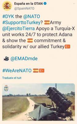 Tuit capturat del Twitter del compte oficial de la " Representación Permanente de España en la OTAN"