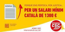 La Intersindical-CSC inicia la campanya d'adhesions per un salari mínim català de 1.300 euros