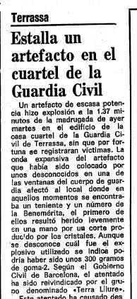 1981 Atac amb explosius contra la caserna de la guàrdia civil a Terrassa