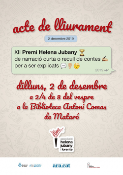 Dilluns 2 ACTE de lliurament del XII Premi Helena Jubany