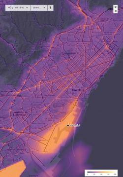 Contaminació de NO² a Barcelona en una imatge del dia 3 de gener del 2020 a les 18 hores