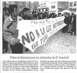 1995 Detencions a L'Hospitalet, El Vendrell i Sallent per pressumpta col.laboració amb ETA