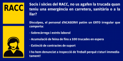 La Intersindical-CSC denuncia un ERTO irregular a RACC que provoca sobrecàrrega i un estrès inacceptable a la plantilla