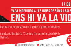 La Intersindical-CSC convoca vaga indefinida a les mines de Balsareny i Súria després de la mort d'un treballador en un despreniment