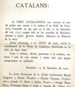 1901 Primera manifestació catalanista multitudinària amb detinguts davant l'estatua de Rafael Casanova