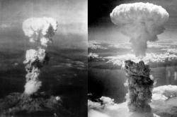 Nuvols de fong generats per les bombes nuclears llançades sobre Hiroshima (esquerra) i Nagasaki (dreta). Foto: Directa