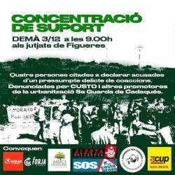 Suport a 4 persones citades a declarar per intentar impedir l'obertura d'un vial paratge de Sa Guarda a Cadaqués Suport a 4 persones citades a declarar per intentar impedir l'obertura d'un vial paratge de Sa Guarda a Cadaqués