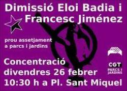Concentració exigint la dimissió d'Eloi Badia i Francesc Jiménez per repressió sindical i passivitat en un cas d'assetjament