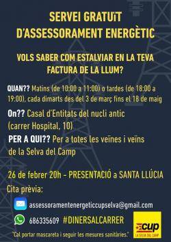 La CUP la Selva del Camp inicia el punt de servei gratuït d'assessorament energètic