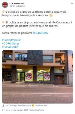 Cartells a Andorra contra la visita  dels Borbons al 'país dels Pirineus'