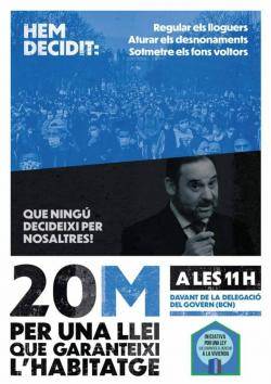 Mobilització pel 20-M per una llei d'habitatge estatal que reguli els lloguers i aturi els desnonaments