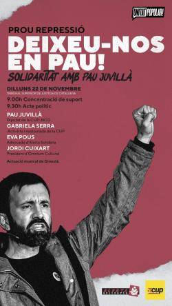 Campanya de suport a Pau Juvillà, jutjat per desobediència al TSJC