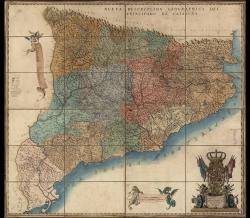 Mapa borbònic del Principat de 1720 amb els "corregiments", divisió administrativa típica del Regne de Castella, imposada a Catalunya amb el Decret de Nova Planta (1716). Els corregiments van abolir la divisió en vegueries del Principat de Catalunya.