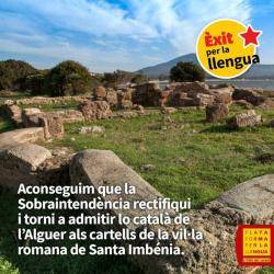 La Sobraintendència rectifica i torna a admitir lo català de l?Alguer als cartells de la vil·la romana de Santa Imbénia