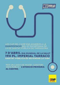 Les CUP del Camp s?adhereixen a la manifestació del Grup de Treball en Defensa de la Sanitat Pública de Tarragona