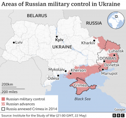 Mapa de la situació militar a Ucraïna a finals de maig del 2022 (Imatge: BBC)