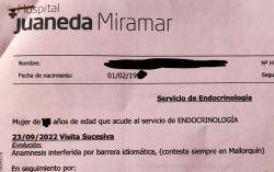 El metge de l'Hospital Juaneda Miramar ha posat a  l'informe mèdic que l'anamnesi (informació proporcionada pel mateix pacient al metge durant una entrevista clínica) és incompleta perquè el pacient 'contesta sempre en Mallorquí'.