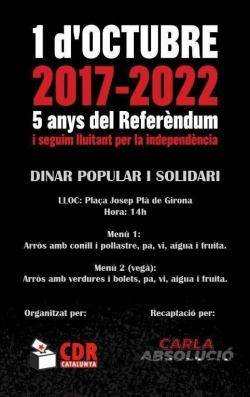 Es realitzaran diversos actes a Girona pel 5è aniversari de l'1-O