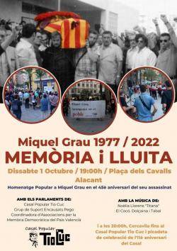 Homenatge popular a Miquel Grau en el 45è aniversari del seu assassinat a Alacant