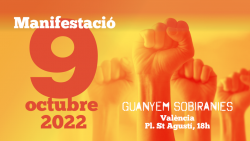 9 d'Octubre: Manifestació a la plaça Sant Agustí baix el lema ?Guanyem sobiranies?