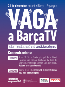 Convocatòria de roda de premsa sobre la vaga convocada pel 31 de desembre durant el Barça  Espanyol