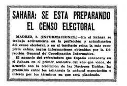 Not&iacute;cia d'octubre de 1974 en qu&egrave; ja es plantejava un cens nacional del S&agrave;hara per dur a terme el pla d'autodeterminaci&oacute;