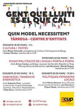 La CUP de Tàrrega organitza quatre taules de debat sobre ?el model de ciutat que necessitem?