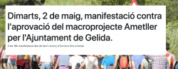 Manifestació contra l'aprovació del macroprojecte Ametller per l'Ajuntament de Gelida.